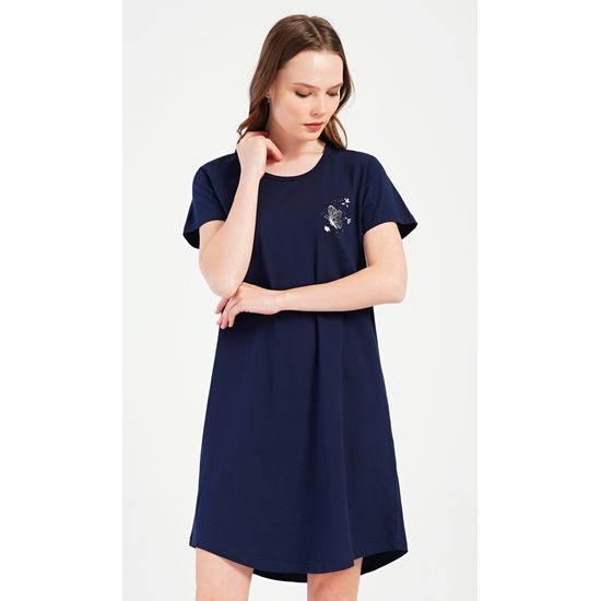 Dámská noční košile s krátkým rukávem Motýlek - tmavě modrá