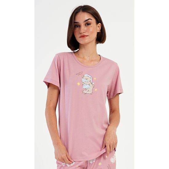 Dámské pyžamo kapri Méďa s polštářem - starorůžová