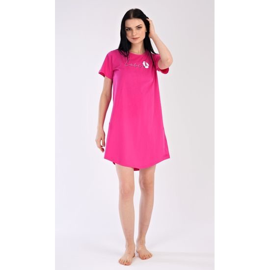 Dámská noční košile s krátkým rukávem I love you - tmavě růžová
