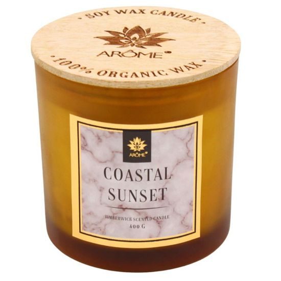 ARÔME Svíčka 400 g s dřevěným knotem a víčkem, Coastal Sunset