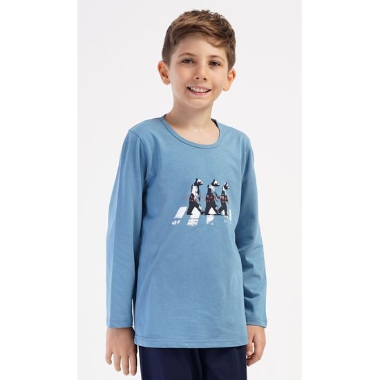 Dětské pyžamo dlouhé Tobias - modrošedá