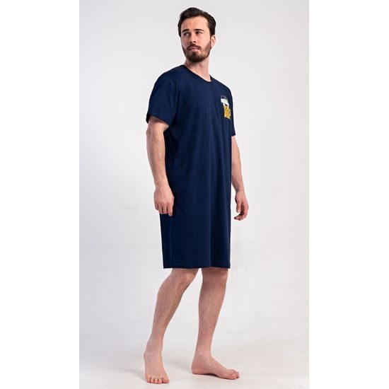 Pánská noční košile s krátkým rukávem Pivo - tmavě modrá