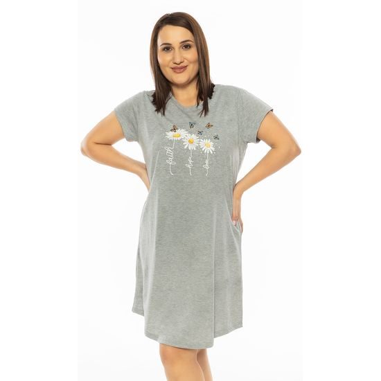 Dámská noční košile s krátkým rukávem Kopretiny - šedá