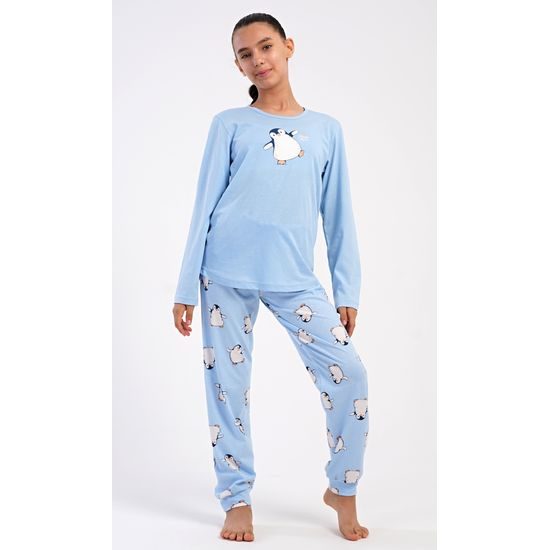 Dětské pyžamo dlouhé Tučňák - světle modrá