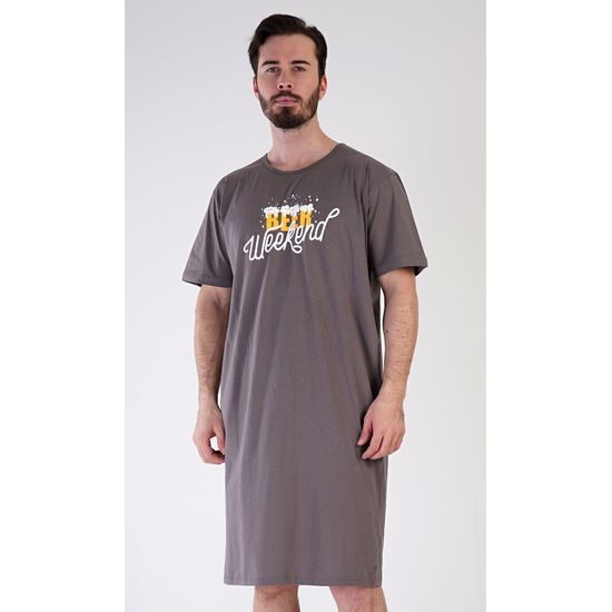 Pánská noční košile s krátkým rukávem Beer weekend - tmavě šedá