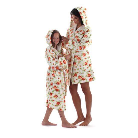 Dámský 3/4 župan s kapucí ROSE květinový vzor