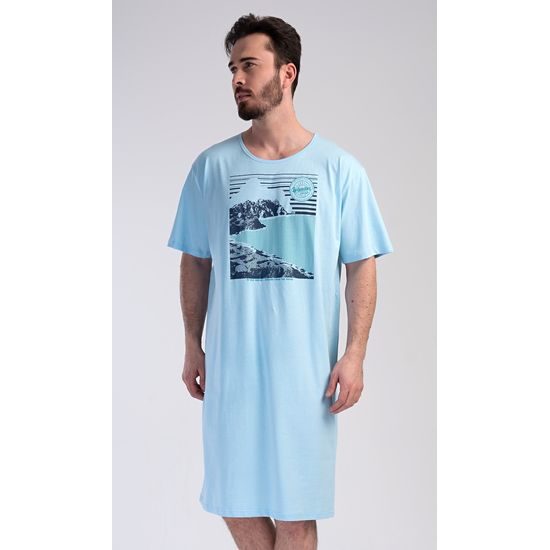 Pánská noční košile s krátkým rukávem Wander - světle modrá