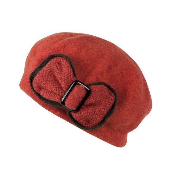 Vlněný baret s krásnou mašlí červený
