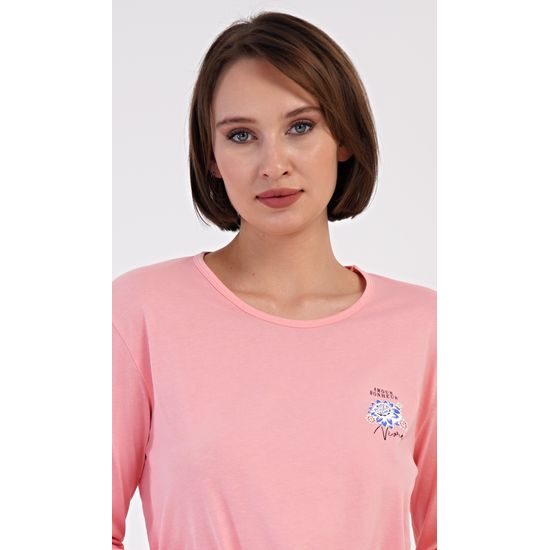 Dámské pyžamo dlouhé Květy - světle lososová