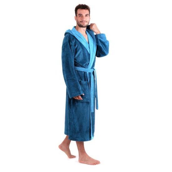 Unisex dlouhý savý župan s kapucí TAMPA duo petrolejová