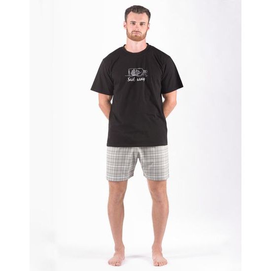 Pánské pyžamo krátké pánské, šité, s potiskem 79174P - černá šedá