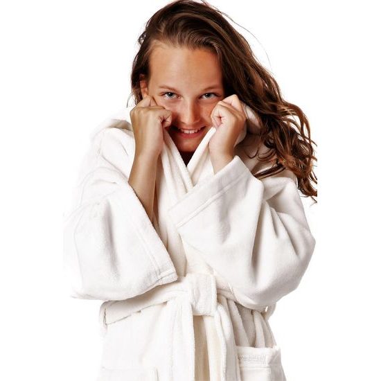 Dětský dlouhý savý župan s kapucí TAMPA krémová