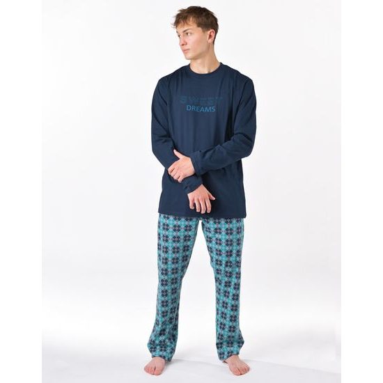 Pánské pyžamo dlouhé, šité, s potiskem 79205 - lékořice měsíc