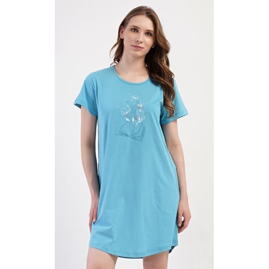 Dámské domácí šaty s krátkým rukávem Book - petrolejová