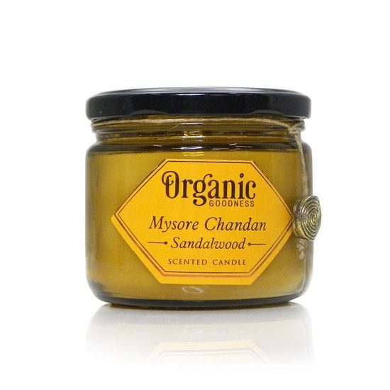 Organická svíčka 200g v jantarovém skle, Mysore Chandan - Sandalwood