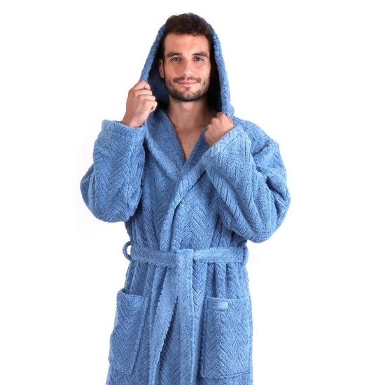 Pánský dlouhý župan s kapucí ATHENA modrá