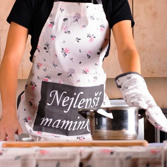 Nejlepší maminka, zástěra, chňapka s magnetem, dvě utěrky