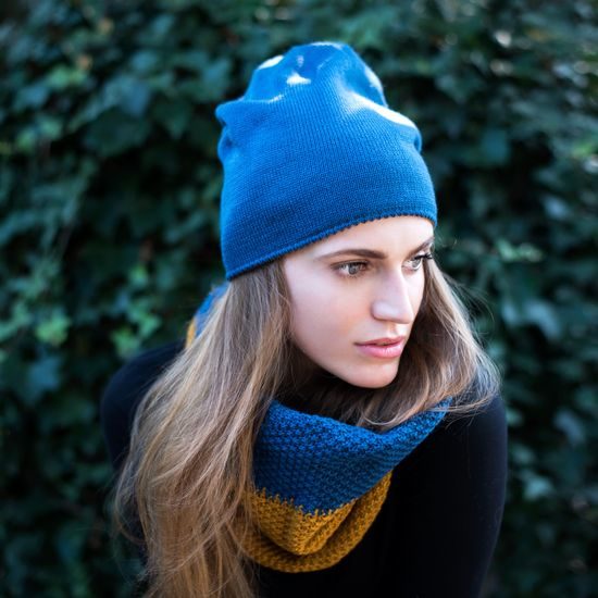 Sada nákrčník a čepice Double modrožlutá