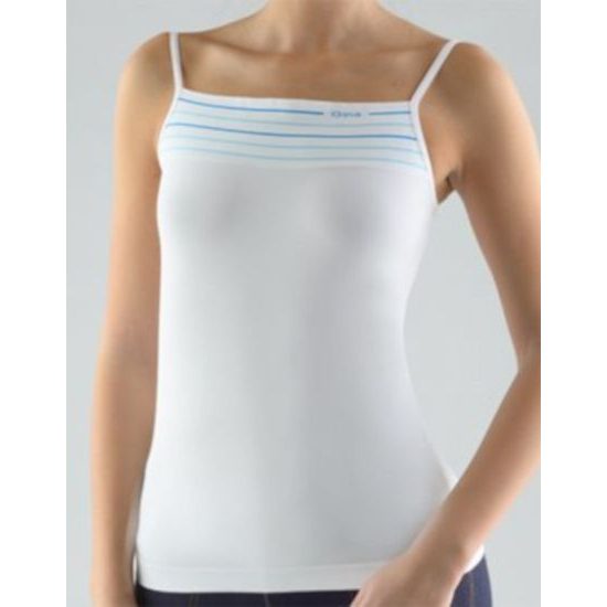 GINA dámské košilka, úzká ramínka, bezešvé Širší lem s proužky 08996P - bílá tyrkysová