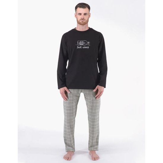 Pánské pyžamo dlouhé pánské, šité, s potiskem Pyžama 2024 79177P - černá šedá