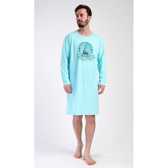 Pánská noční košile s dlouhým rukávem Jachting - mentolová