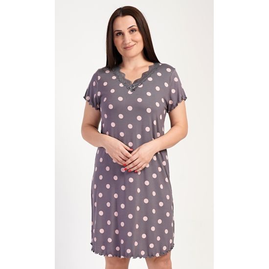 Dámská noční košile s krátkým rukávem Puntík - tmavě šedá