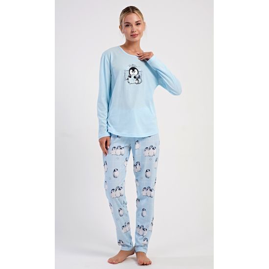 Dámské pyžamo dlouhé Tučňák - světle modrá