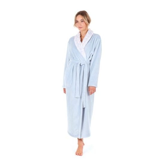 Dámský dlouhý župan se šálovým límcem FLORA světle modrá