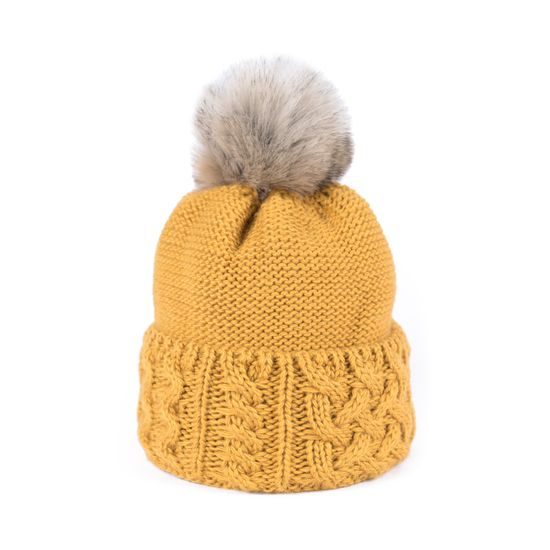 Zimní čepice s bambulí tmavě béžová