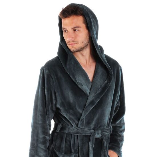 Unisex dlouhý hřejivý župan s kapucí SIENA antracitová