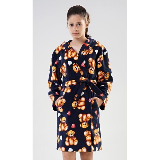Dětský župan s kapucí Medvídek - tmavě modrá