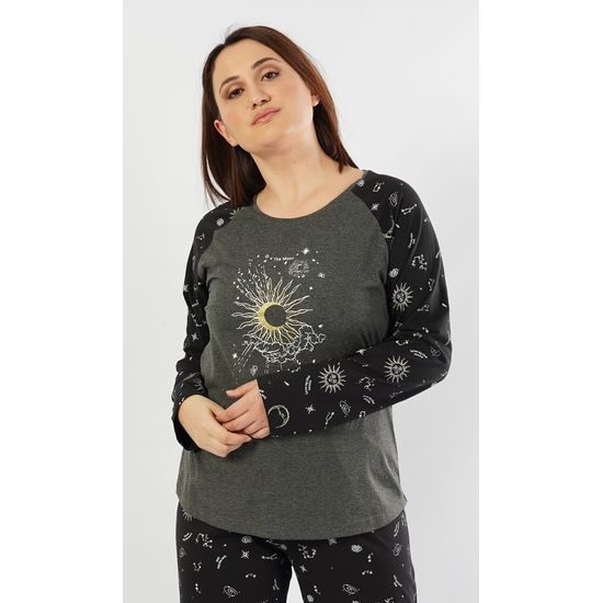 Dámské pyžamo dlouhé The moon - tmavě šedá