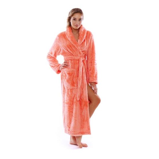 Dámský dlouhý hřejivý župan se šálovým límcem LILLY EXTRA lososová