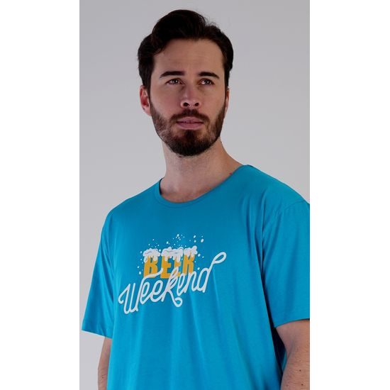 Pánská noční košile s krátkým rukávem Beer weekend - tyrkysová