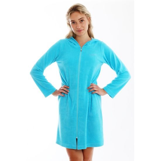 Dámský 3/4 župan s kapucí a dlouhým rukávem BARI Blue atoll
