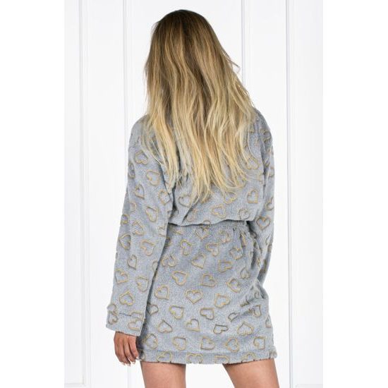 Luxusní hřejivý župan Luna šedý se zlatými srdíčky