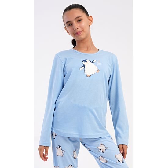 Dětské pyžamo dlouhé Tučňák - světle modrá