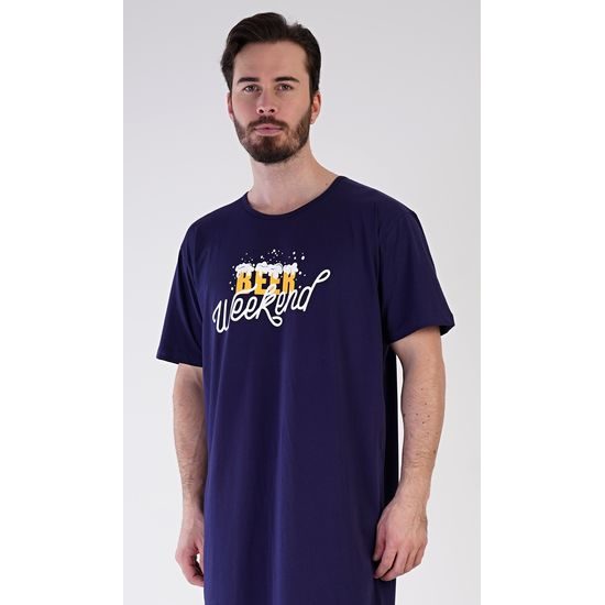 Pánská noční košile s krátkým rukávem Beer weekend - tmavě modrá