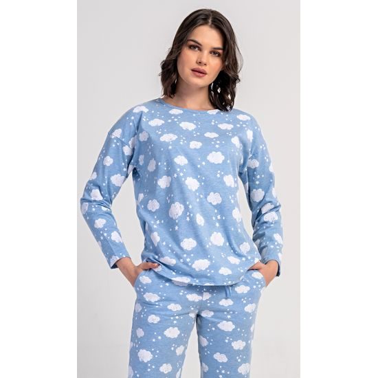 Dámské pyžamo dlouhé Obláček - světle modrá