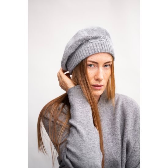 Teplý angorský baret - světlešedý