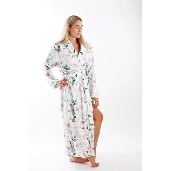 Dámský dlouhý župan s šálovým límcem Calypte Květiny a kolibříci