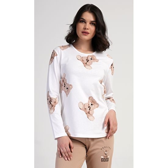 Dámské pyžamo dlouhé Teddy bear - smetanová