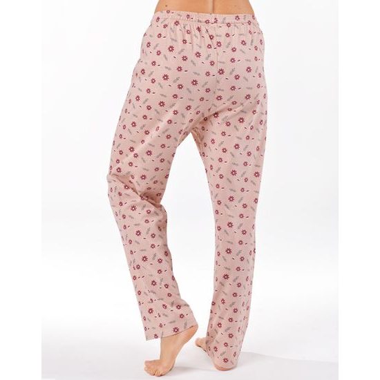 Dámské kalhoty dlouhé pyžamové, šité, bokové, s potiskem 19177 - šedohnědá bílá