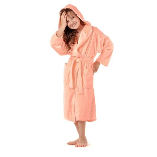 Dětský dlouhý savý župan s kapucí TAMPA lososová