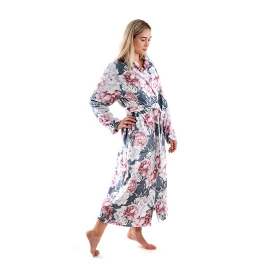 Dámský dlouhý župan s šálovým límcem Aisha Tmavé pivoňky