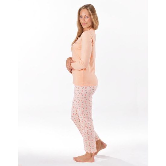 Dámské pyžamo dlouhé dámské, šité, s potiskem 19167 - lichi tělová