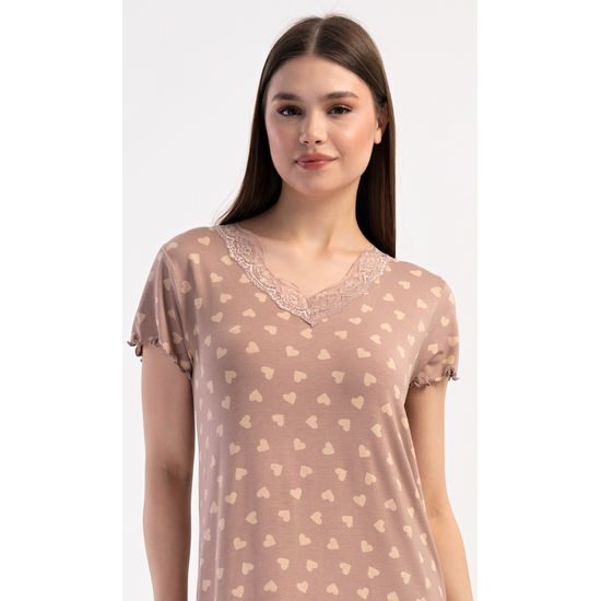 Dámská noční košile s krátkým rukávem Srdíčka - bílá káva