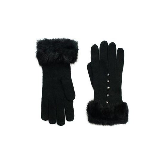 Vlněné rukavičky s kožíškem černé