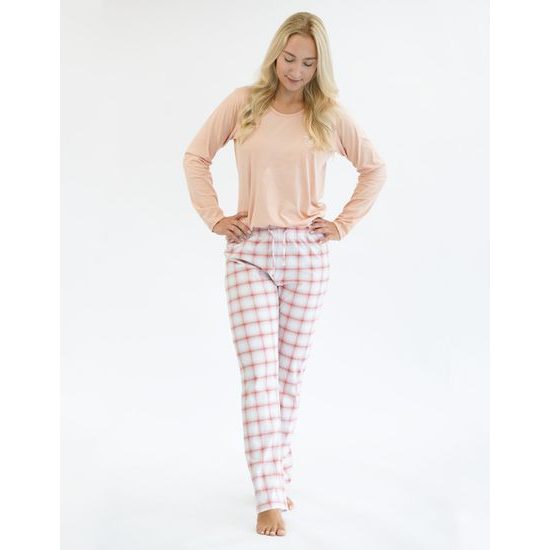 Dámské pyžamo dlouhé dámské, šité, s potiskem Pyžama 2024 19157P - lichi bílá