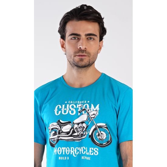 Pánské pyžamo šortky Motocykl - tyrkysová